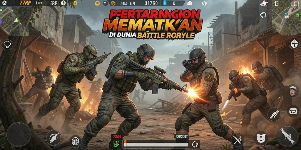 Gameplay Battle Royale penuh aksi di 77RP dengan peta yang luas.