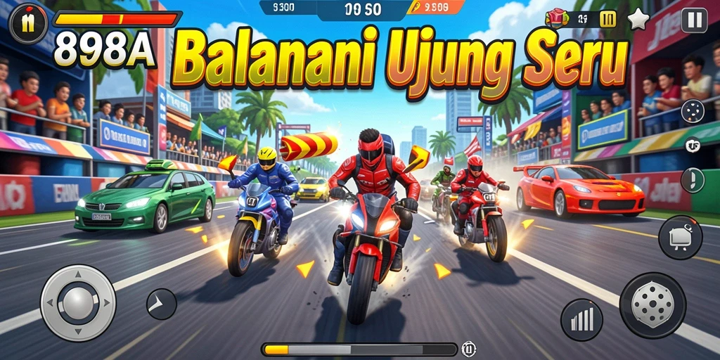 Gameplay balapan menegangkan di 898A dengan mobil dan lintasan yang bervariasi.