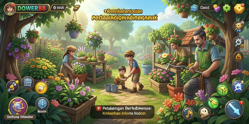 Tampilan gameplay <strong>DOWER88</strong> yang menarik dan penuh warna dalam kegiatan bertani.