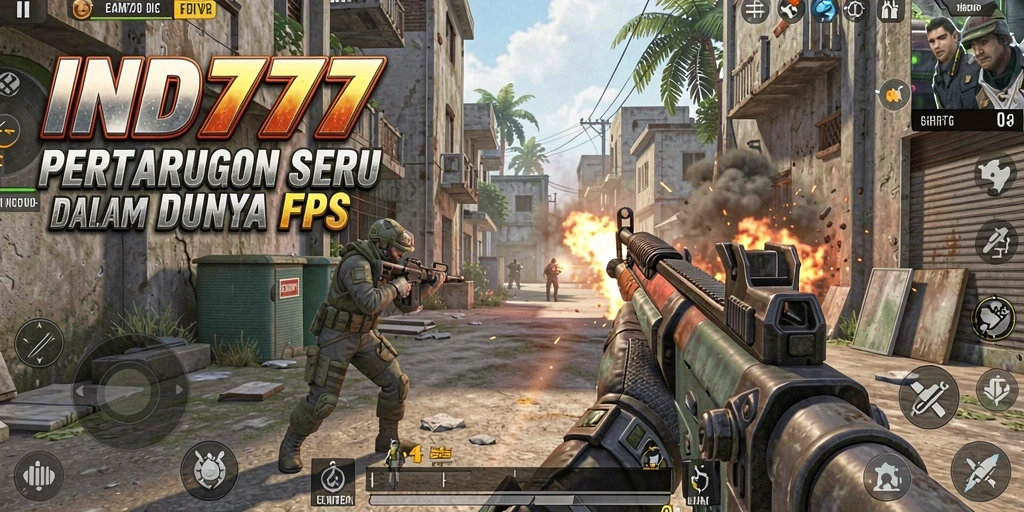 Tangkapan layar gameplay intens dari IND777, menampilkan aksi FPS yang mendebarkan.
