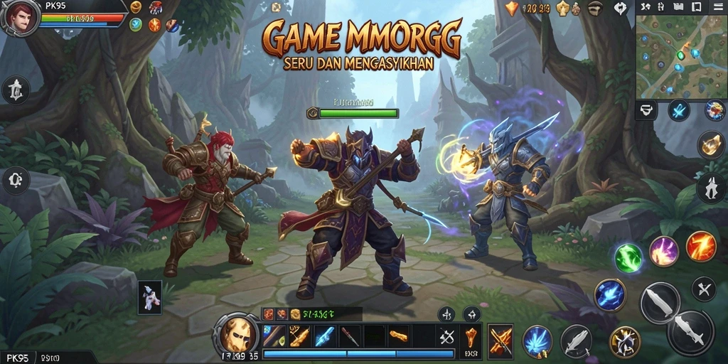 Screenshot gameplay PK95 yang menunjukkan karakter dalam pertempuran epik.