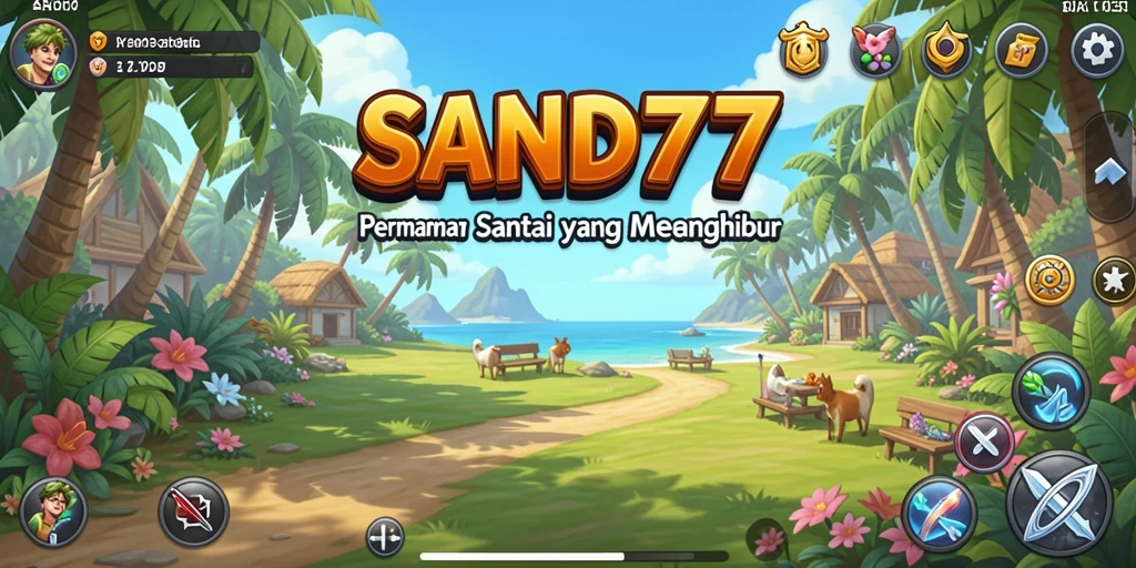 Screenshot SAND77 menampilkan karakter bermain dalam gameplay yang santai.