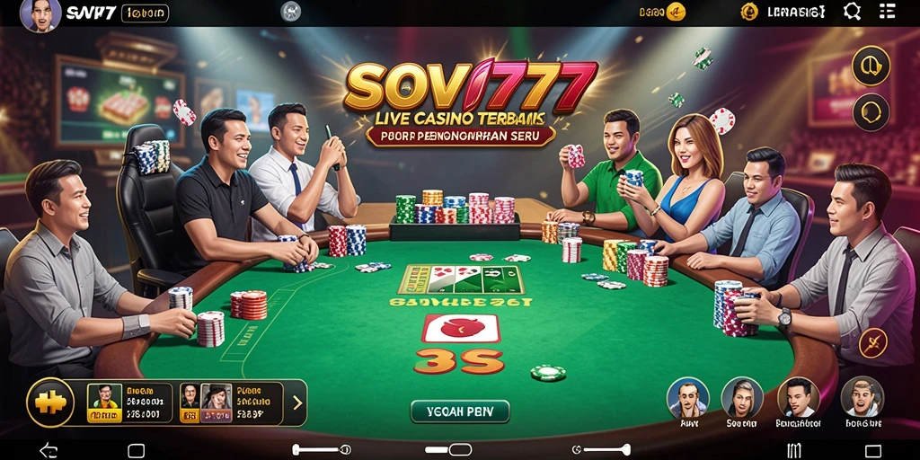 Screenshot gameplay SOV777 dengan tampilan dealer langsung di Live Casino.