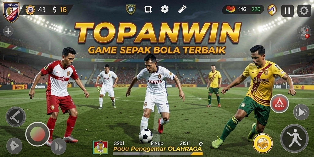 Tampilan gameplay utama TOPANWIN dengan aksi sepak bola dinamis.